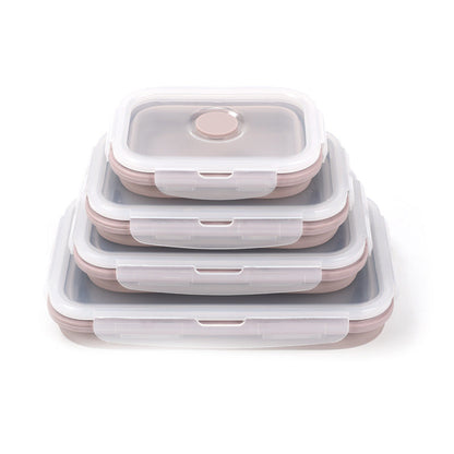 Hopfällbara matlådor i silikon – 4-pack med lufttäta lock, platsbesparande design