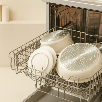 17-delars Non-stick Grytset & Stekpanneset med Avtagbart Handtag Keramisk Beläggning för Induktion & Ugn