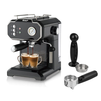 Halvautomatisk espressobryggare med mjölkskummare och portafilter, svart, 1,5L, 850W