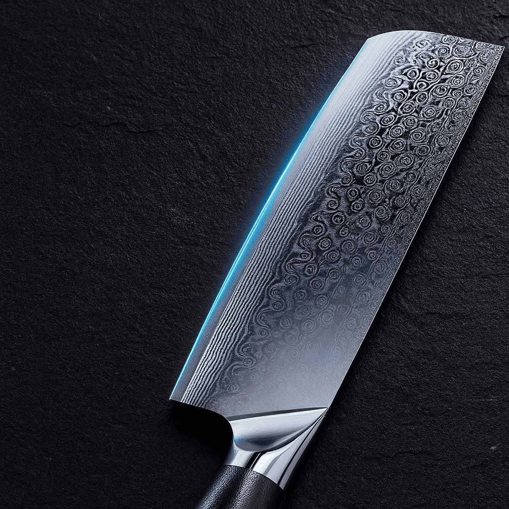 7-tums Kockkniv i Damaskusstål VG10 – Professionell Handgjord Kökskniv med Svart Trähandtag & Presentask