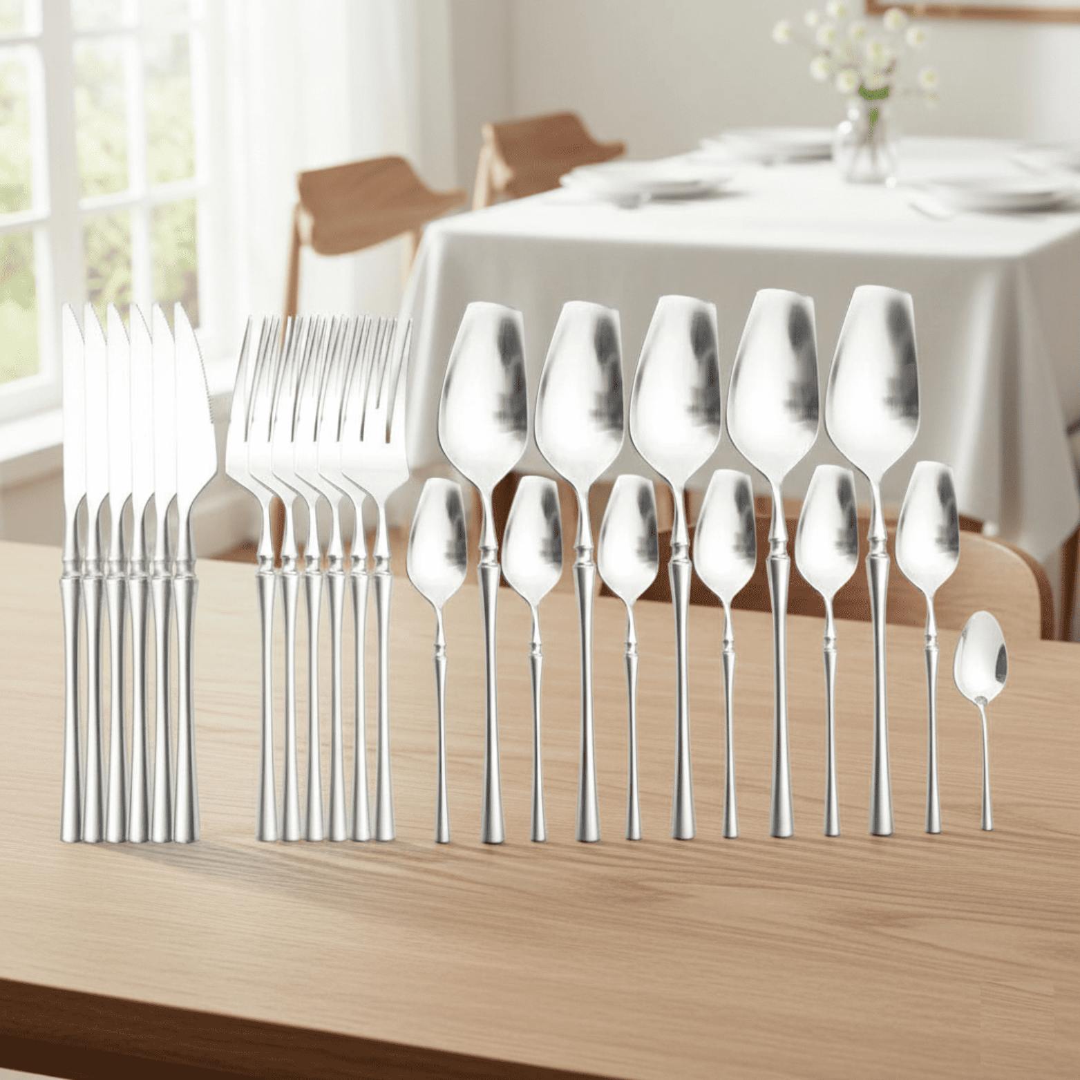 Bestickset i guld/silver – 4/24 delar i rostfritt stål – Lyxig design – Perfekt som present – Kniv, gaffel, sked & tesked
