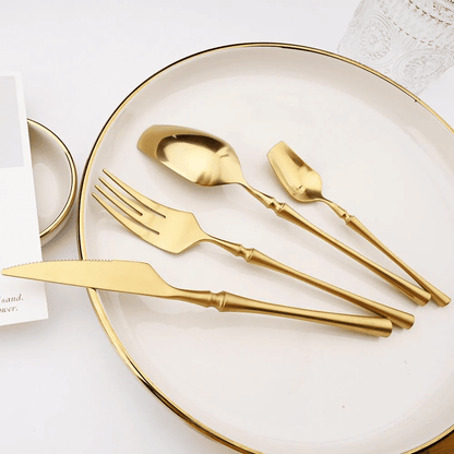 Luxurious 24-Piece Stainless Steel Flatware Set in Gold and Silver