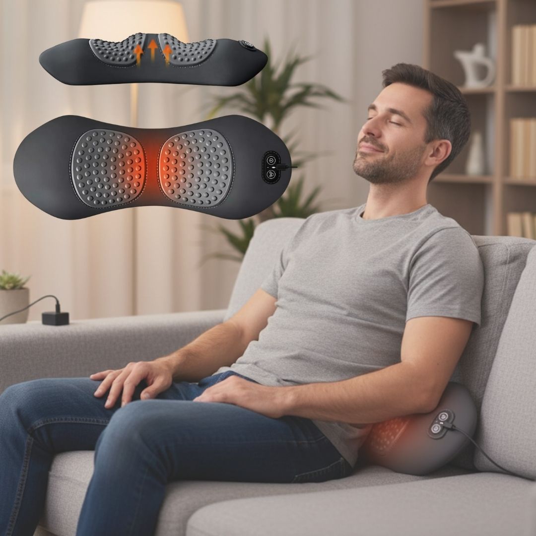 Ryggsmärtor Massörer med Värme & Vibrationsmassage, Ryggstöd för Ischias Lindring, Lumbal Smärta & Hållningskorrektion – 3-i-1 Hemmabehandling