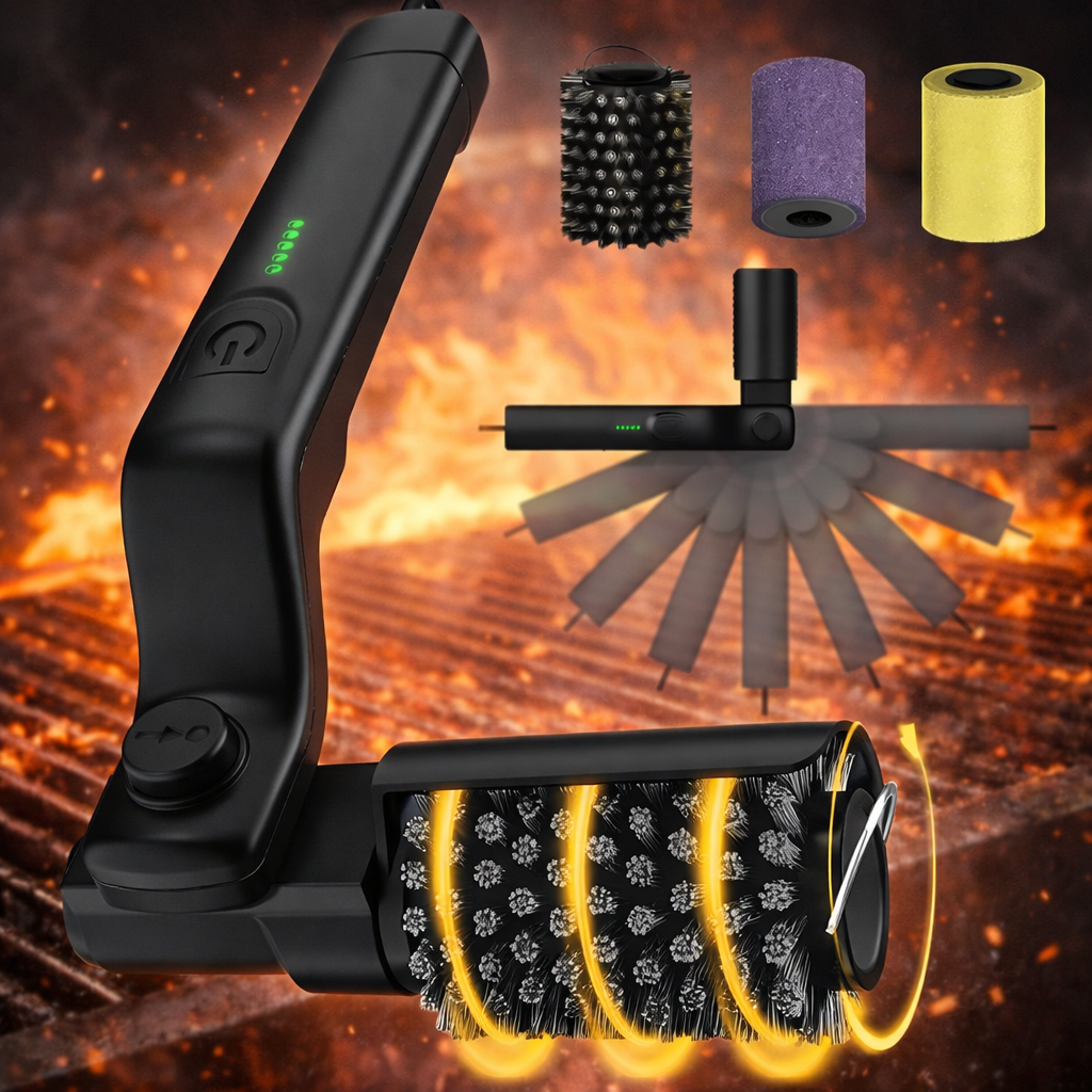 Elektrisk Grillborste – Kraftfull BBQ Rengöringsborste Trådlös USB | Rengör Grill Snabbt & Enkelt - Svart
