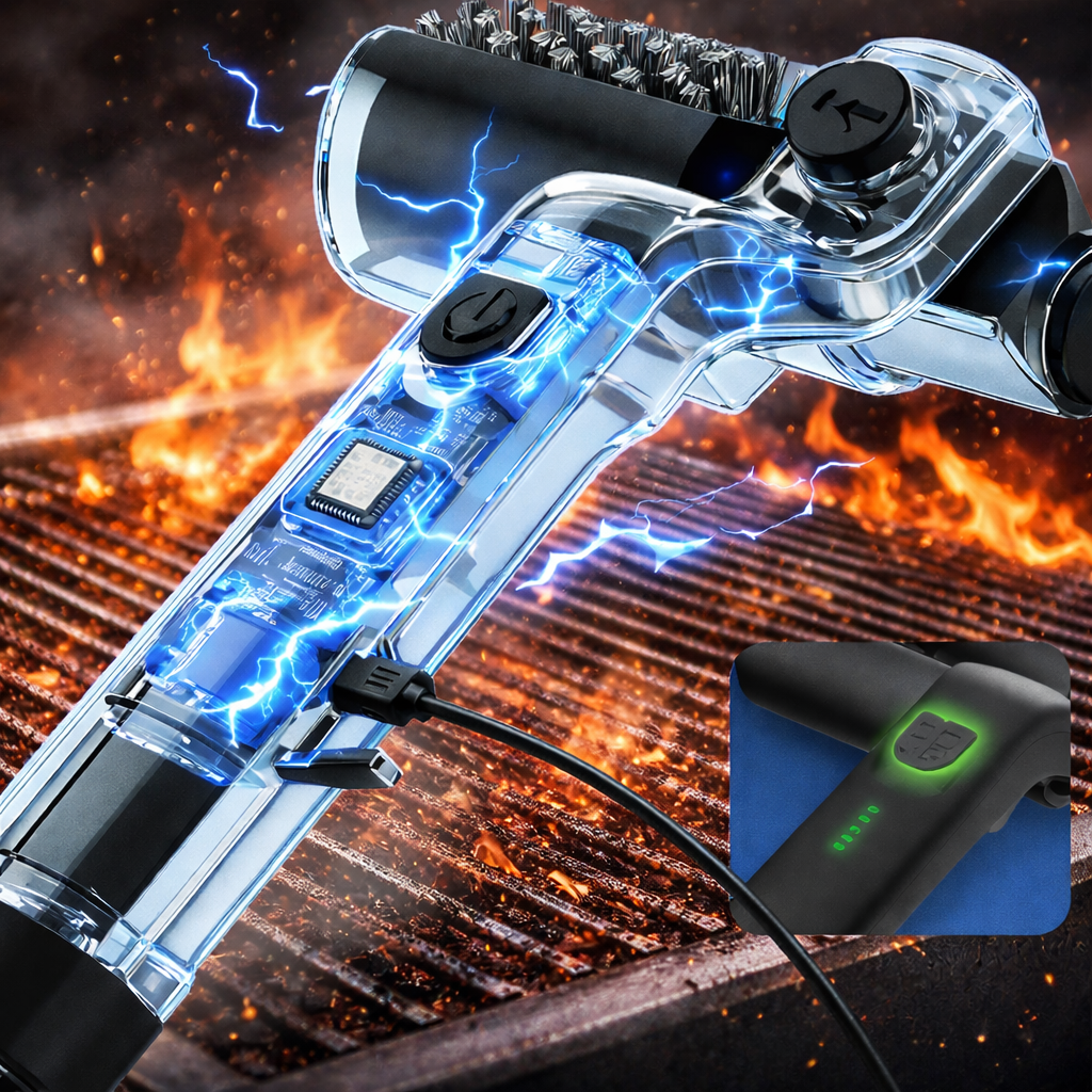 Elektrisk Grillborste – Kraftfull BBQ Rengöringsborste Trådlös USB | Rengör Grill Snabbt & Enkelt - Svart