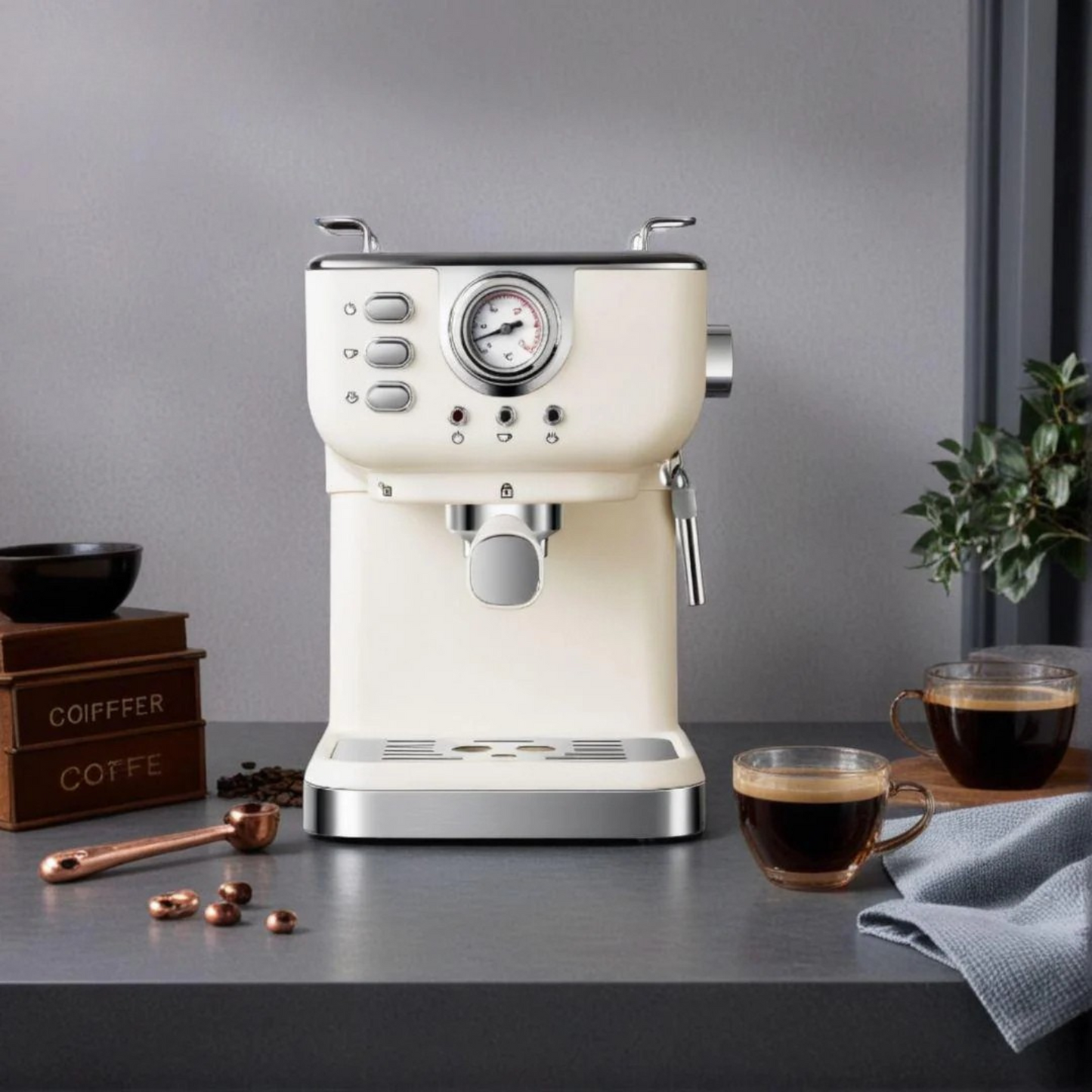 Espressomaskin med Mjölkskummare – 15 Bar Tryck, Automatisk Kaffemaskin för Hemmet