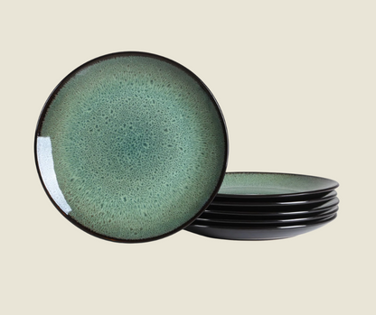 Ceramic dinner plates 6-pack, green deep reactive plates, 26 cm diameter for serving and cooking