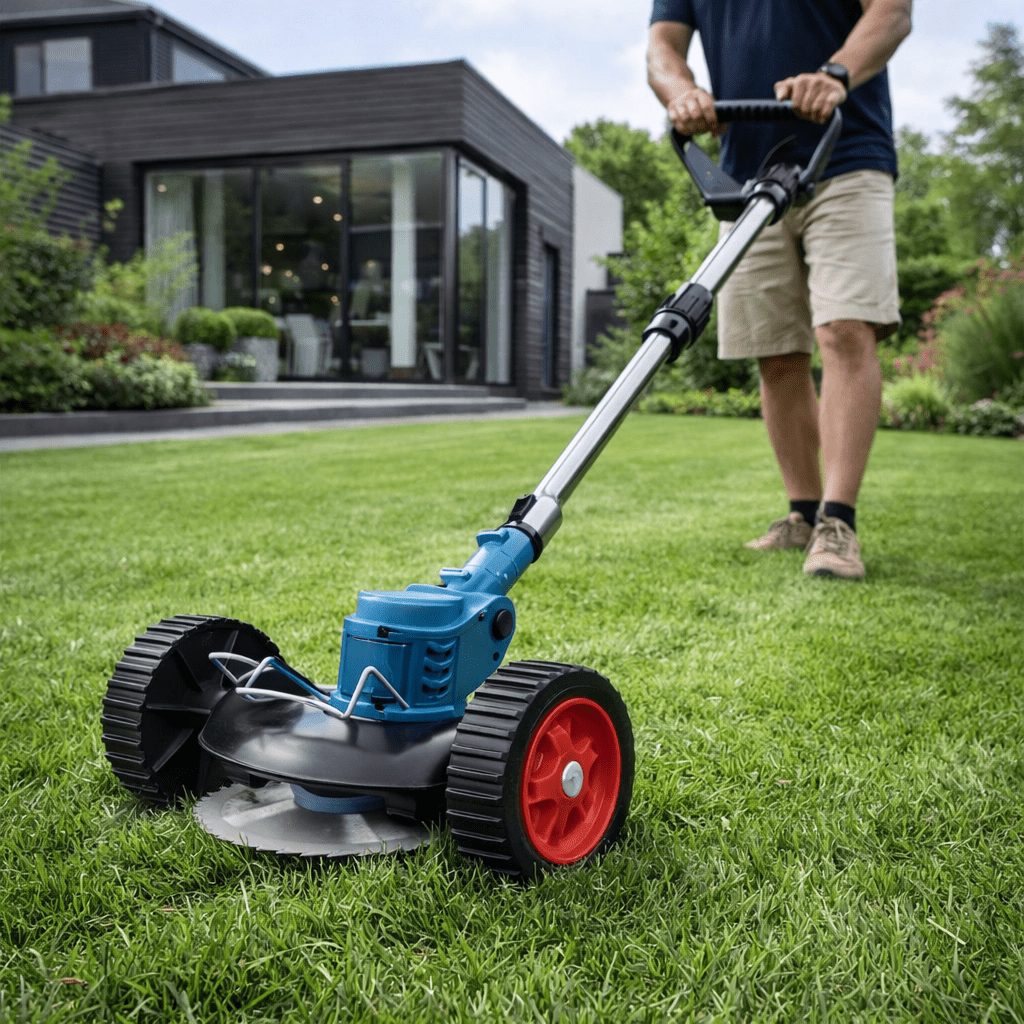GreenStride 36V Battery Lawn Trimmer With Wheel Guide For Back Friendly Work