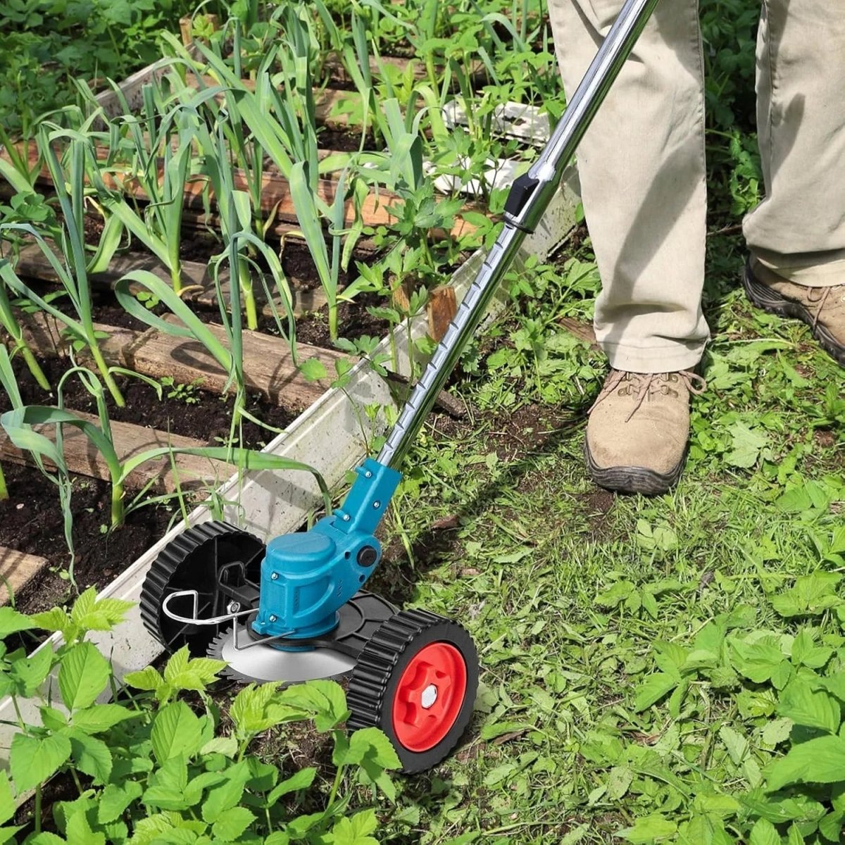 GreenStride 36V Battery Lawn Trimmer With Wheel Guide For Back Friendly Work