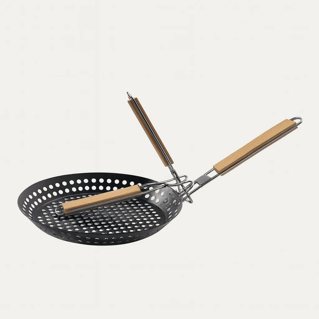 Close-up of non-stick grill pan for grilling and BBQ, 30 cm diameter