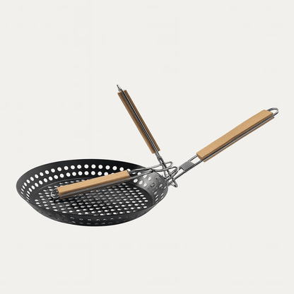 Close-up of non-stick grill pan for grilling and BBQ, 30 cm diameter