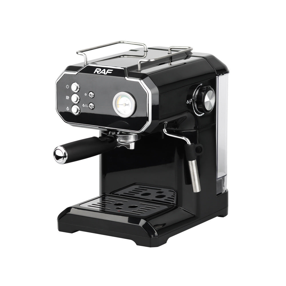 Halvautomatisk espressomaskin med mjölkskummare och portafilter, svart, 1,5L, 850W