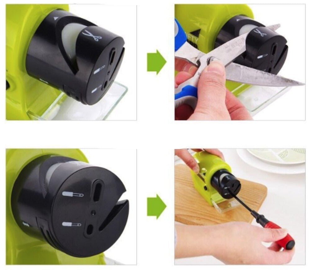 Elektrischer Messerschärfer, grün, multifunktional, für Messer, Scheren, Schraubendreher.