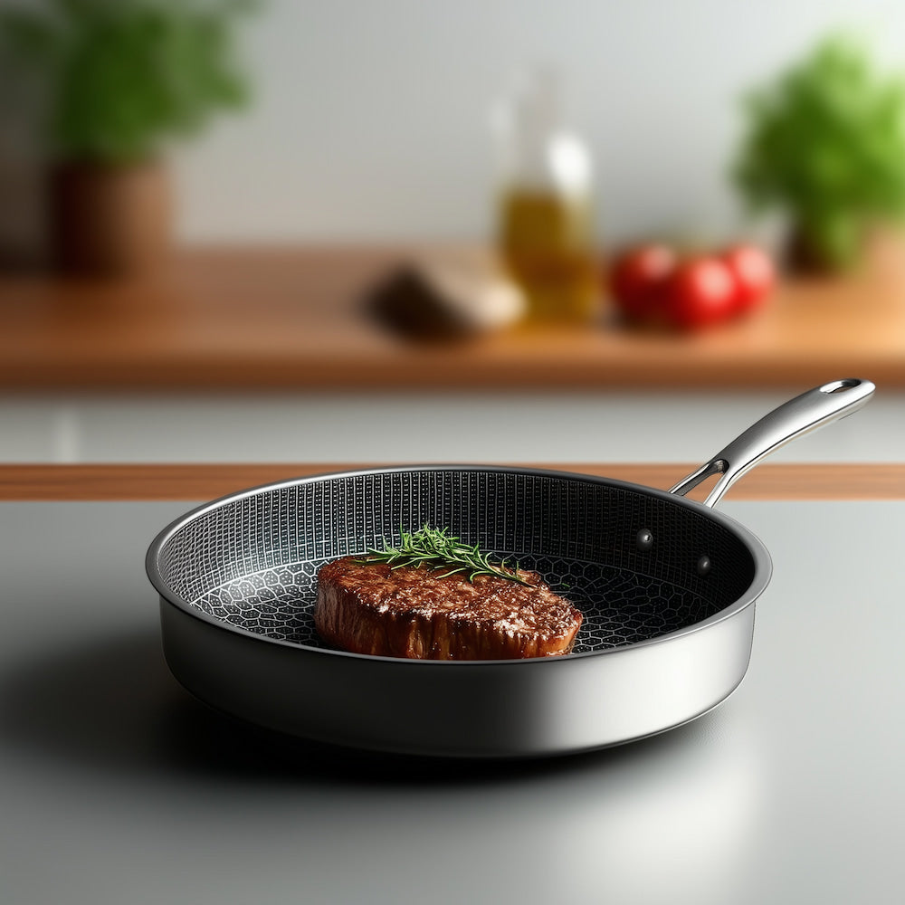 Honeycomb Non Stick Stekpanna i Rostfritt Stål – 3-Lagers Stekpanna för Induktion & Alla Spisar Hemnix