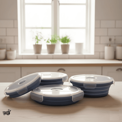 Hopfällbara matlådor i silikon – 4-pack med lufttäta lock, platsbesparande design