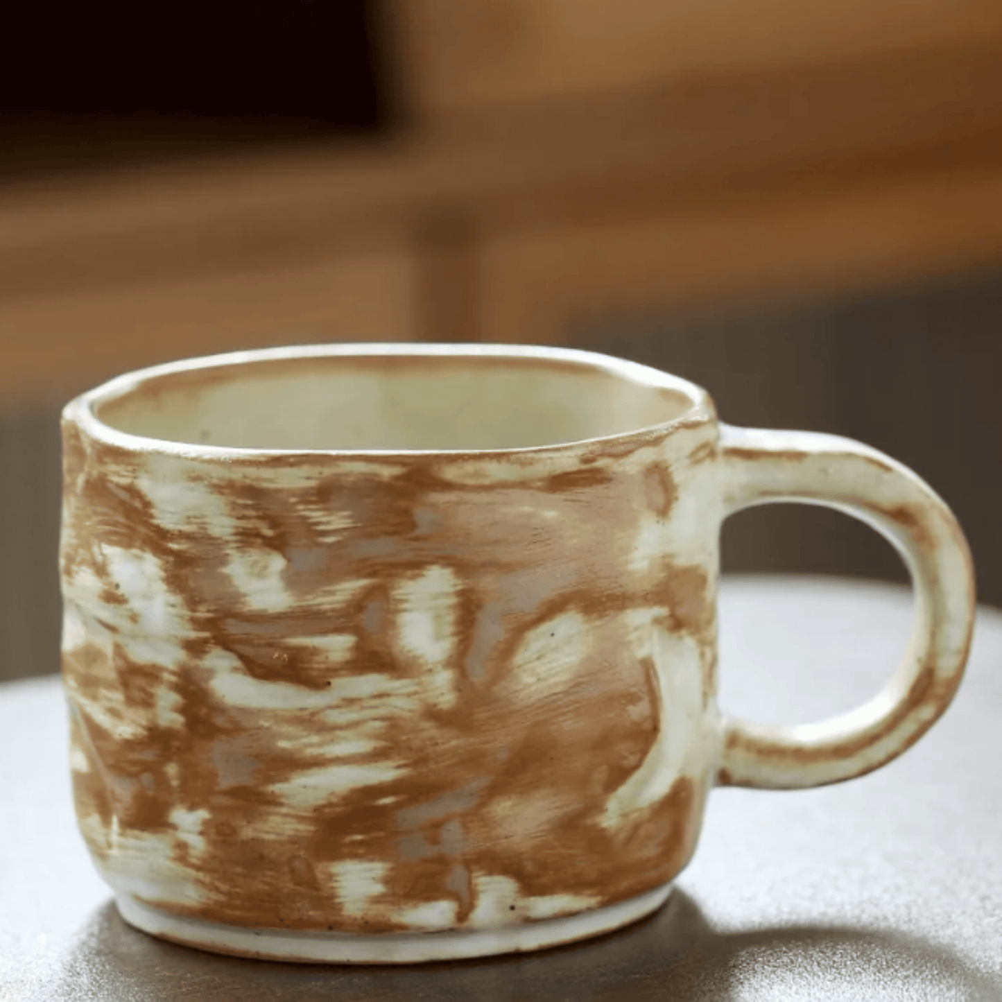 Handmade ceramic coffee cup with retro wooden lid - 270 ml