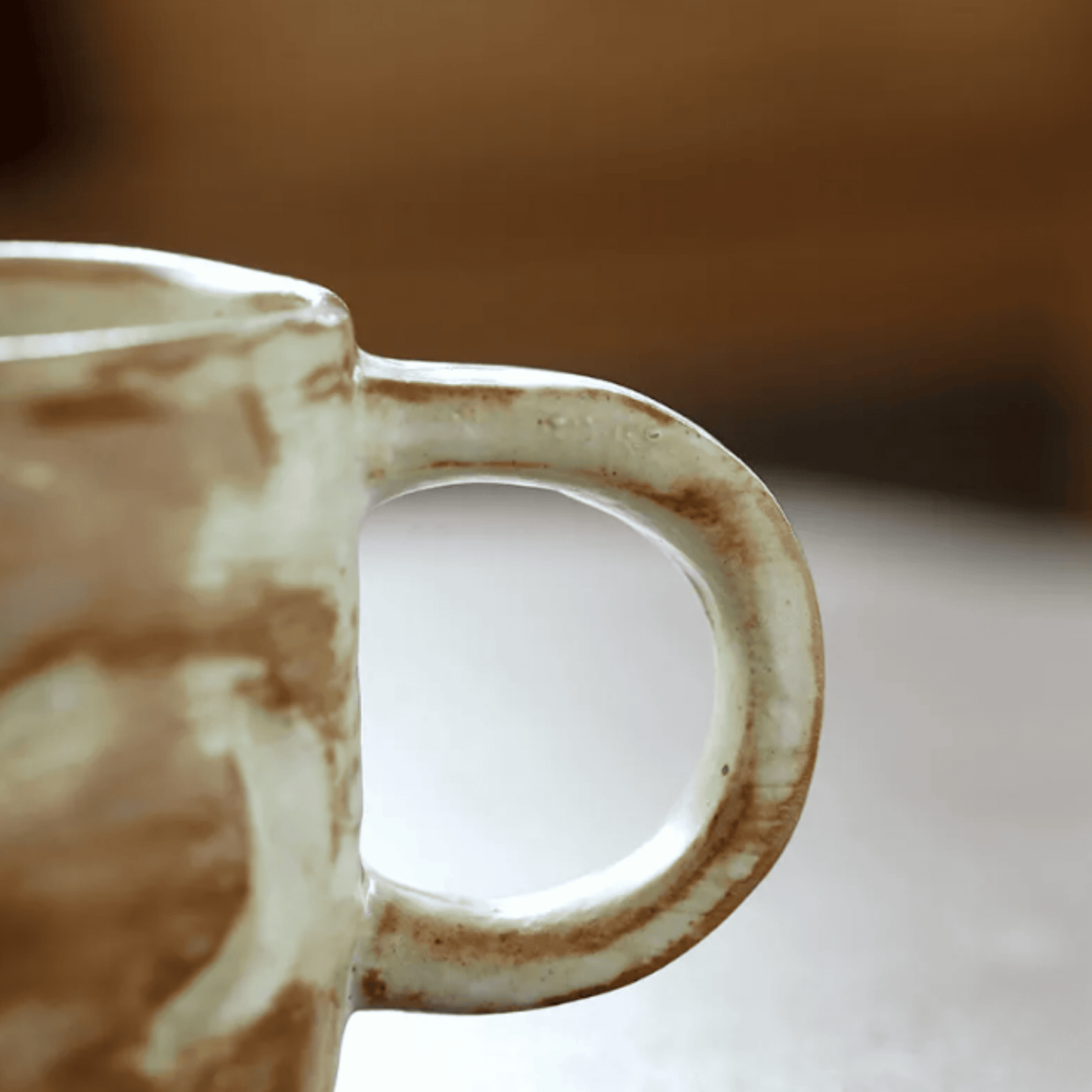 Kaffekopp med fat i keramik – Handgjord retro stengodskopp 270 ml