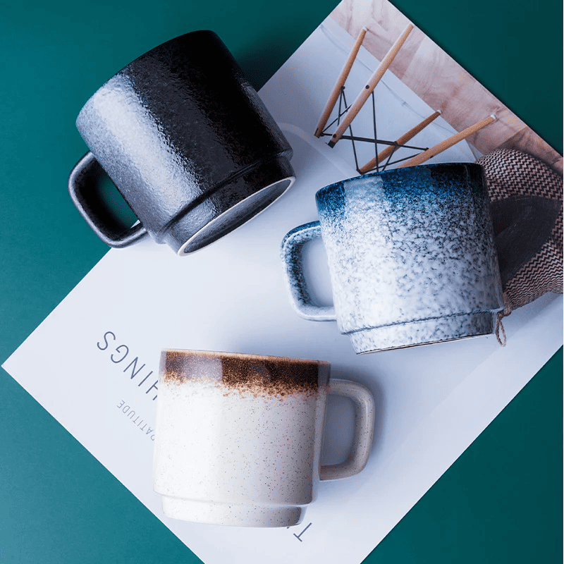 Keramiska Kaffemuggar i Vintage Stil – 300 ml, Tåligt Set i Flera Färger