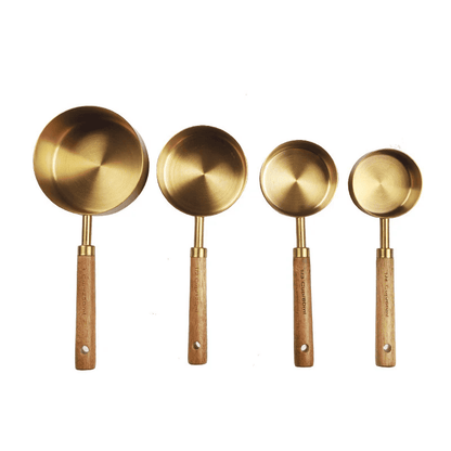 High-quality 8-piece gold plated and wood measuring set for accurate cooking and baking