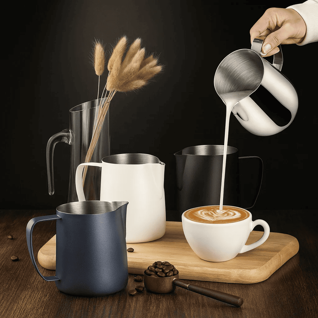 Mjölkkanna 450 ml i Rostfritt Stål – Nordisk Stil Mjölkskumningskanna för Espresso, Latte & Cappuccino