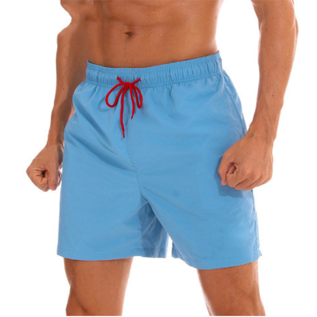 "Mäns snabbtorkande badshorts med justerbar midja, framsida, stiliga och funktionella för strand och pool."
