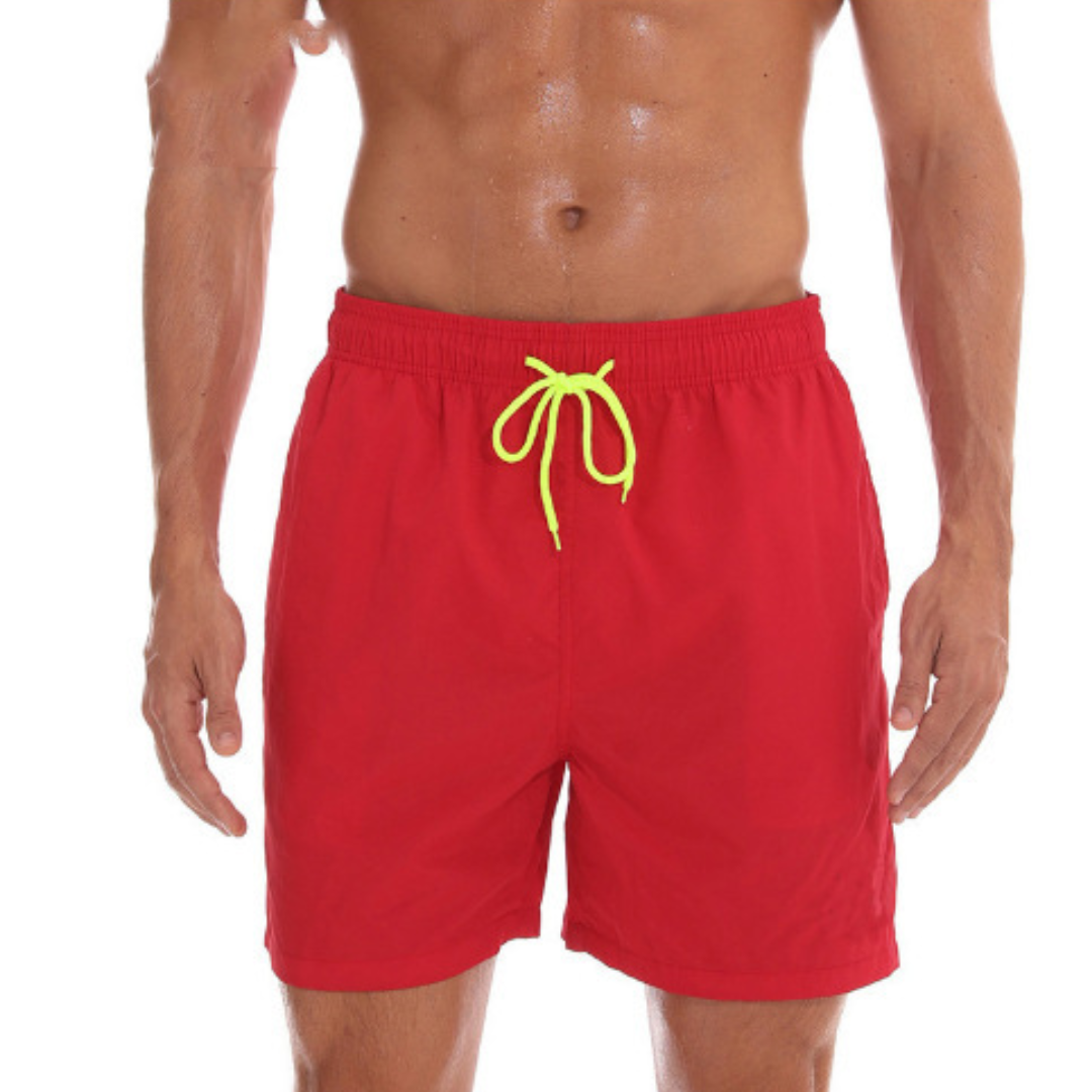 "Mäns snabbtorkande badshorts med justerbar midja, framsida, stiliga och funktionella för strand och pool."