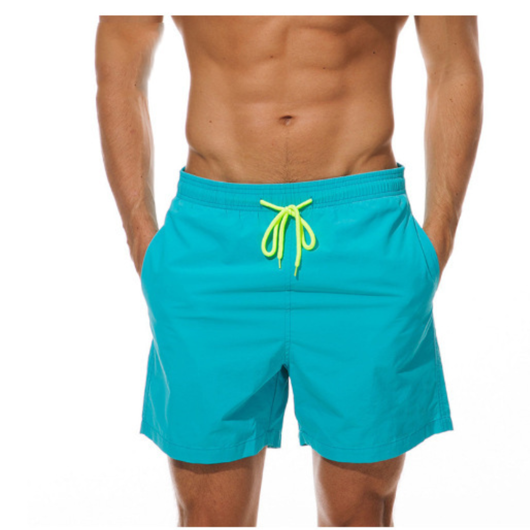 "Mäns snabbtorkande badshorts med justerbar midja, framsida, stiliga och funktionella för strand och pool."