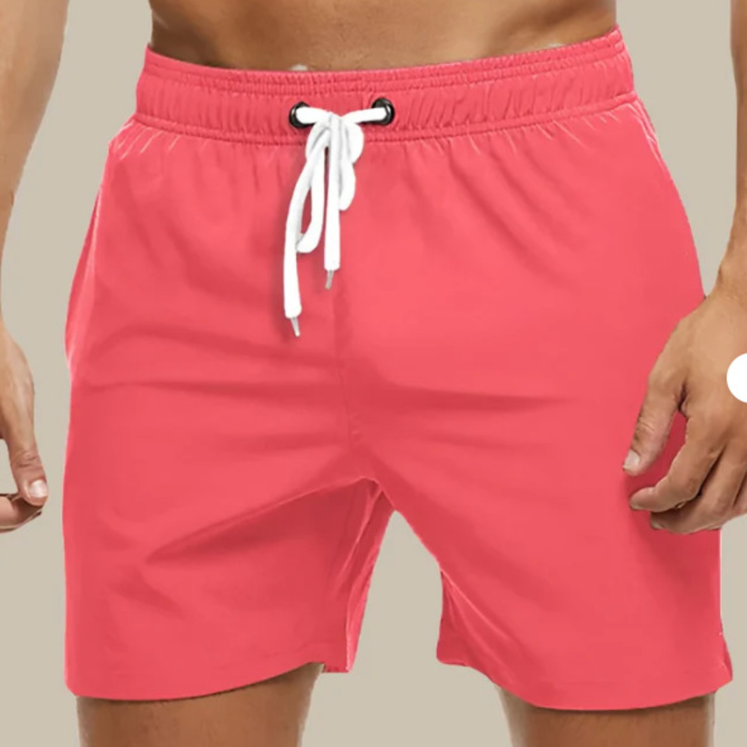 "Mäns snabbtorkande badshorts med justerbar midja, framsida, stiliga och funktionella för strand och pool."