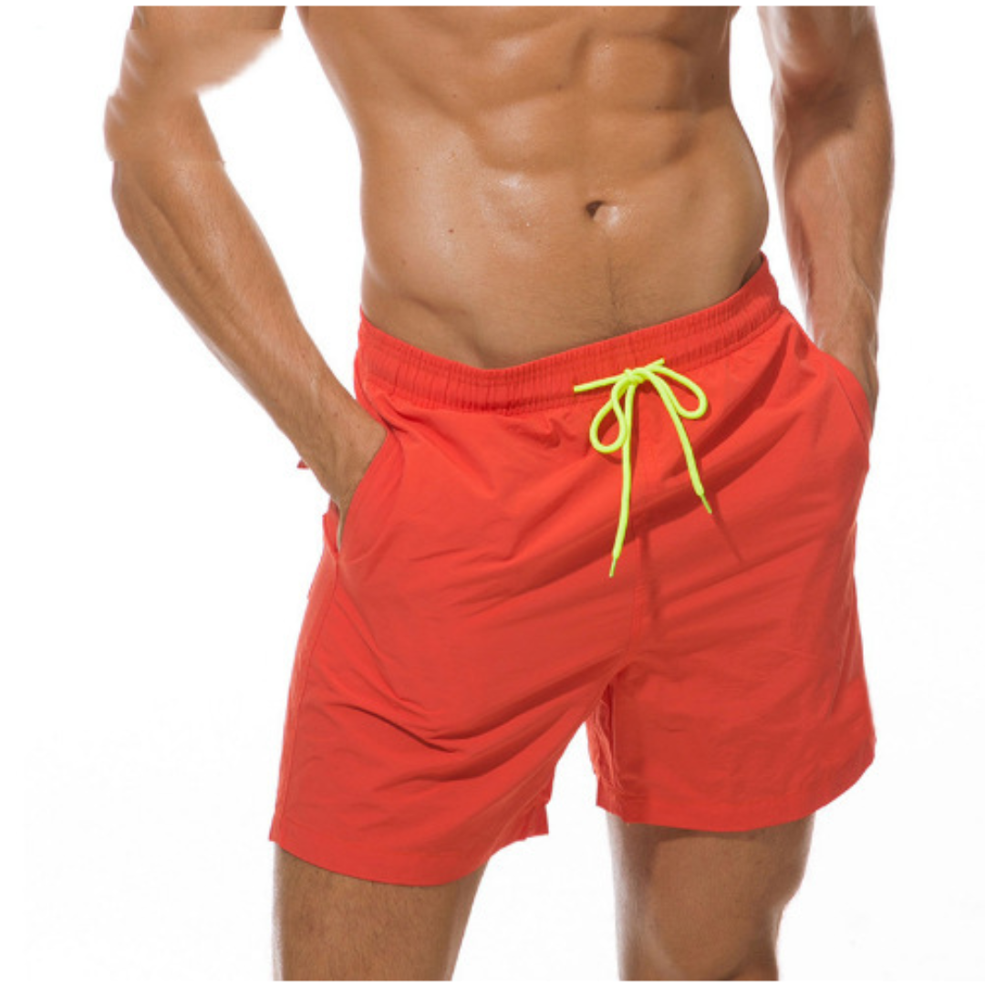 "Mäns snabbtorkande badshorts med justerbar midja, framsida, stiliga och funktionella för strand och pool."