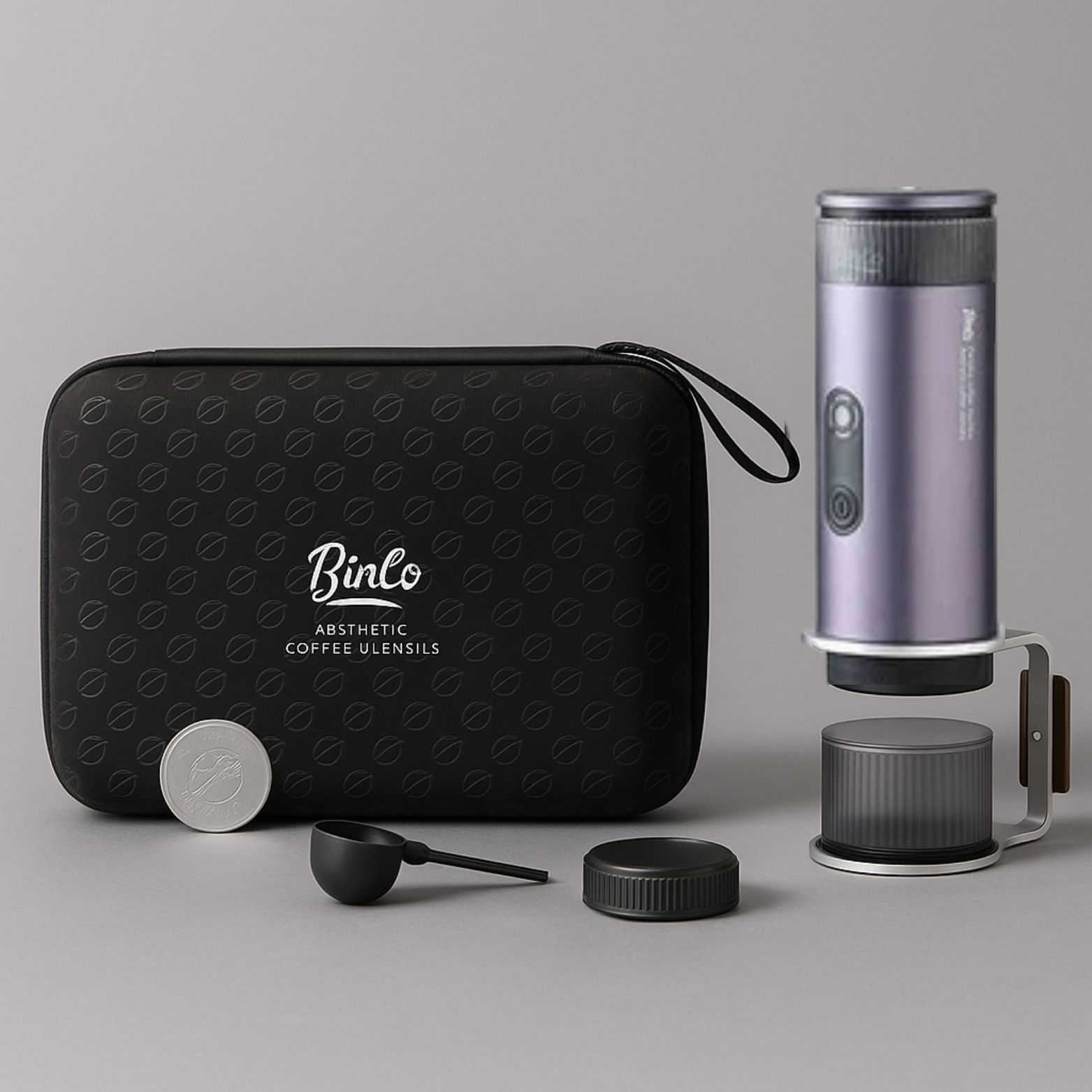 Portabel Kaffemaskin för Espresso – 15 Bar Tryck, Rostfritt Stål, 80 ml Vattentank, Uppladdningsbar, Silver, Svart , Lila och grön