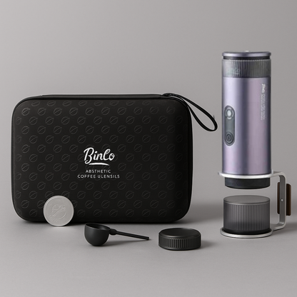 Portabel Kaffemaskin för Espresso – 15 Bar Tryck, Rostfritt Stål, 80 ml Vattentank, Uppladdningsbar, Silver, Svart , Lila och grön