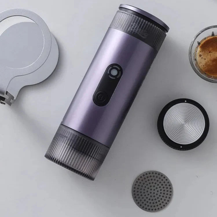Portabel Kaffemaskin för Espresso – 15 Bar Tryck, Rostfritt Stål, 80 ml Vattentank, Uppladdningsbar, Silver, Svart , Lila och grön