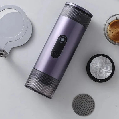 Portabel Kaffemaskin för Espresso – 15 Bar Tryck, Rostfritt Stål, 80 ml Vattentank, Uppladdningsbar, Silver, Svart , Lila och grön