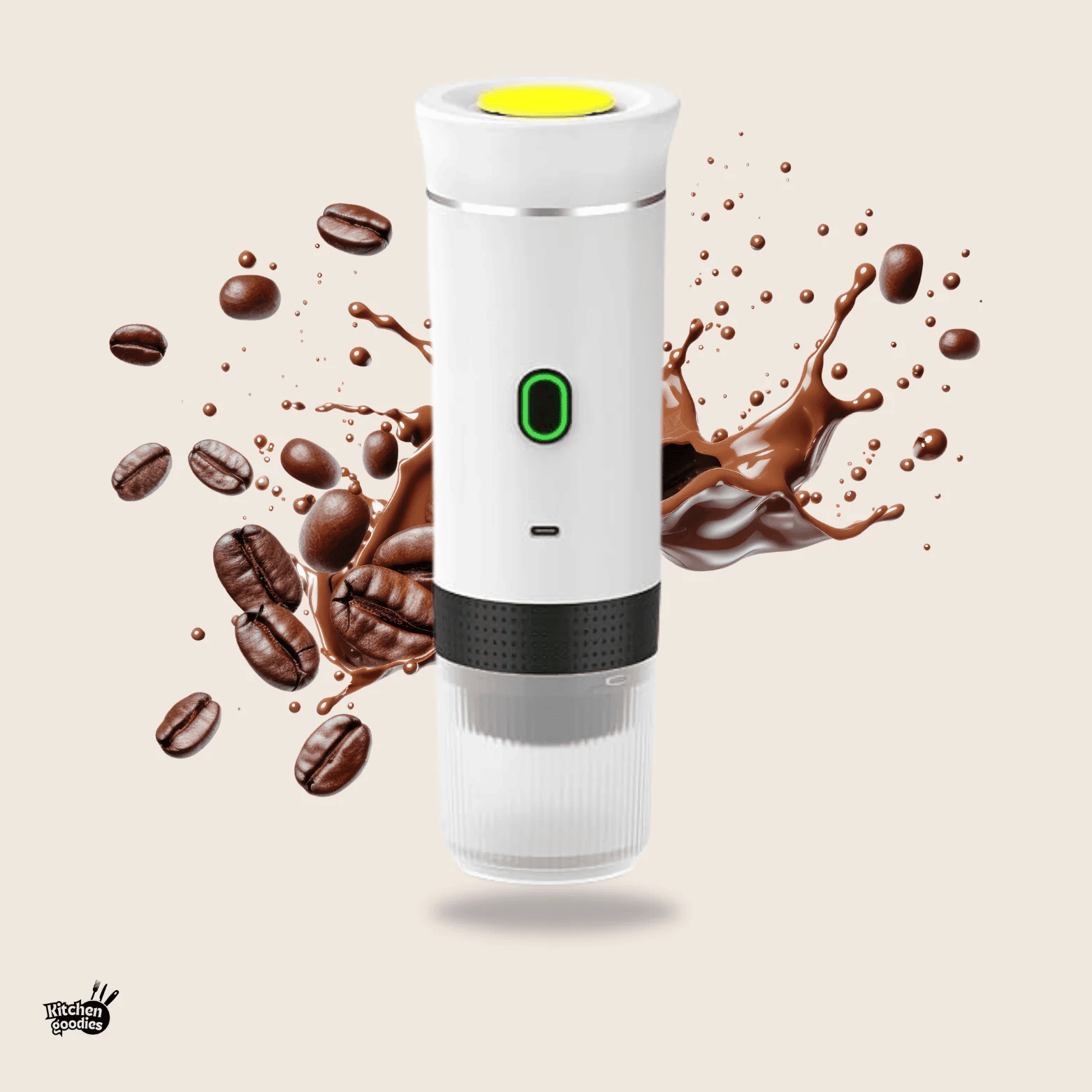 Portabel trådlös kaffemaskin för kapslar och malet kaffe