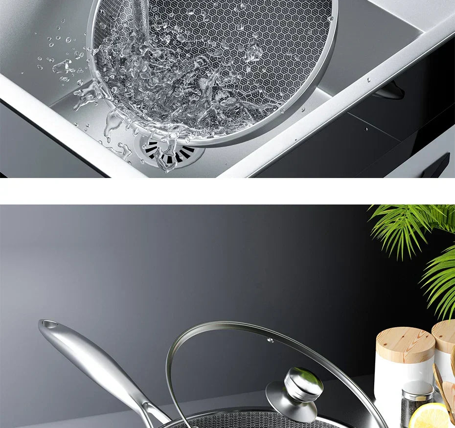 Honeycomb Non Stick Stekpanna i Rostfritt Stål – 3-Lagers Stekpanna för Induktion & Alla Spisar Hemnix