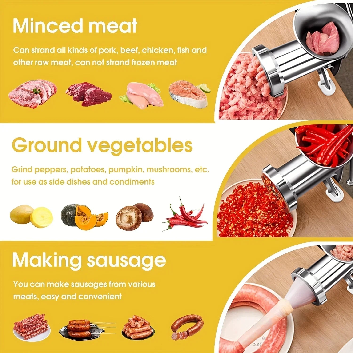 Carvallo-Köttkvarn MeatMaster ProManuell | Rostfritt stål med bordsfäste | För kött, grönsaker & korvfyllning | 20×15 cm Carvallo