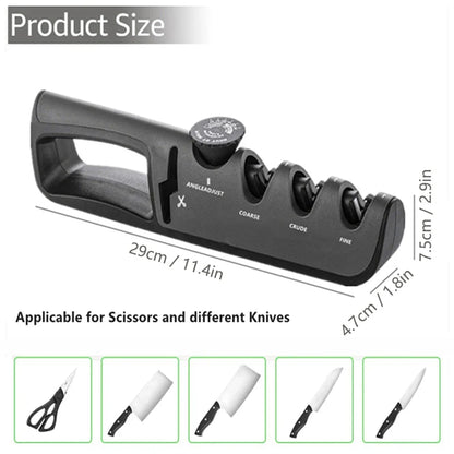 Messerschärfer, schwarz, 3-Stufen, für Messer und Scheren, ergonomisch, rutschfest.