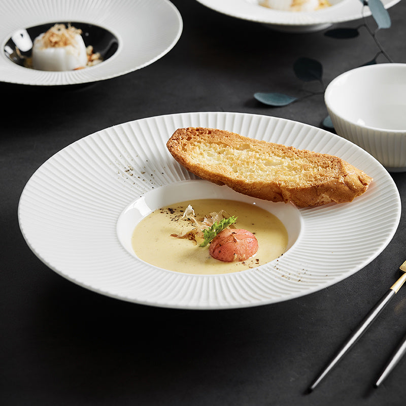Nordic style, 30 cm deep plate in vitrified china, flat design, serving plate, pasta bowl
