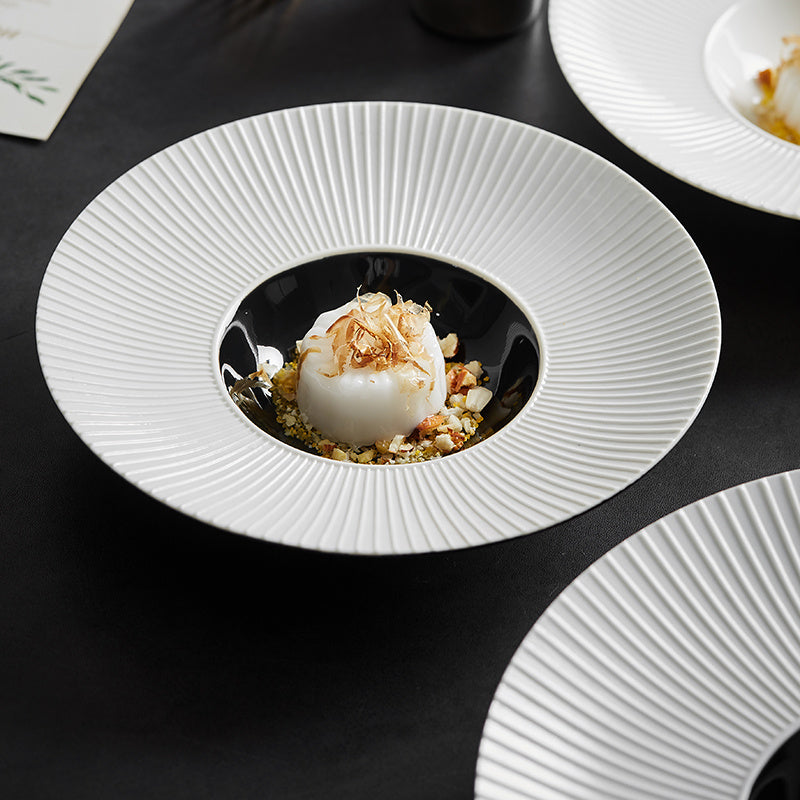 Deep plate in vitrified china, 30 cm, Nordic style, flat design, serving plate, pasta bowl