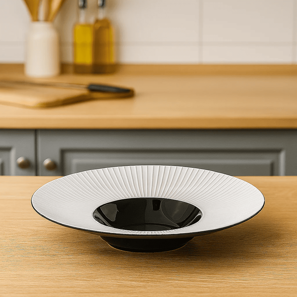 Deep plate in vitrified china, 30 cm, Nordic style, flat design, serving plate, pasta bowl