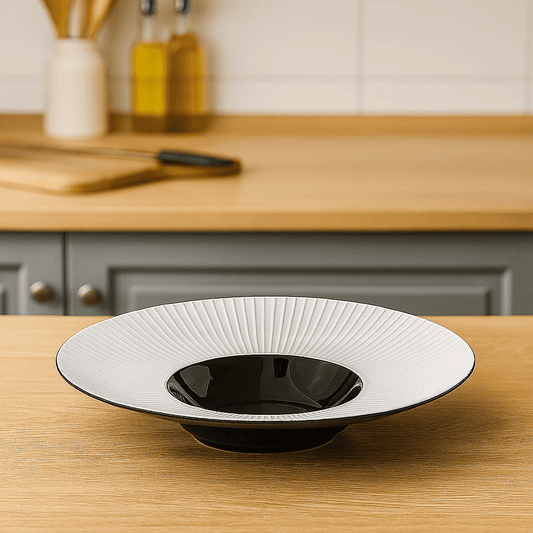 Deep plate in vitrified china, 30 cm, Nordic style, flat design, serving plate, pasta bowl