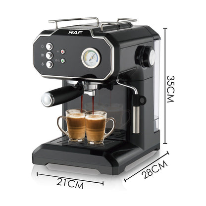 Halvautomatisk kaffemaskin med mjölkskummare och portafilter, svart, 1,5L, 850W