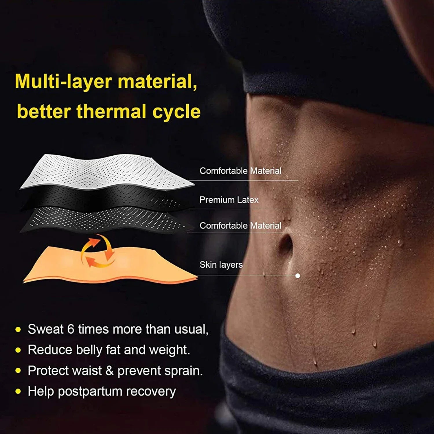 Schwarzer Neopren-Taillentrainer, schweißfördernd, Bauchmuskeltraining, Fitness, Abnehmen.