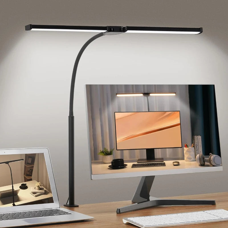 Dubbelhuvud Dimmbar LED Skrivbordslampa med Klämma för Hemmakontor Carvallo