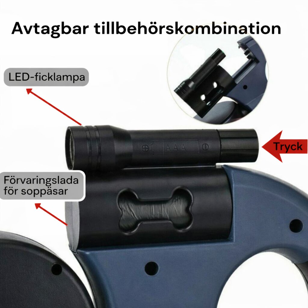 Dubbelkoppel för hund | Utdragbart hundkoppel med LED-lampa | Norrkoppel