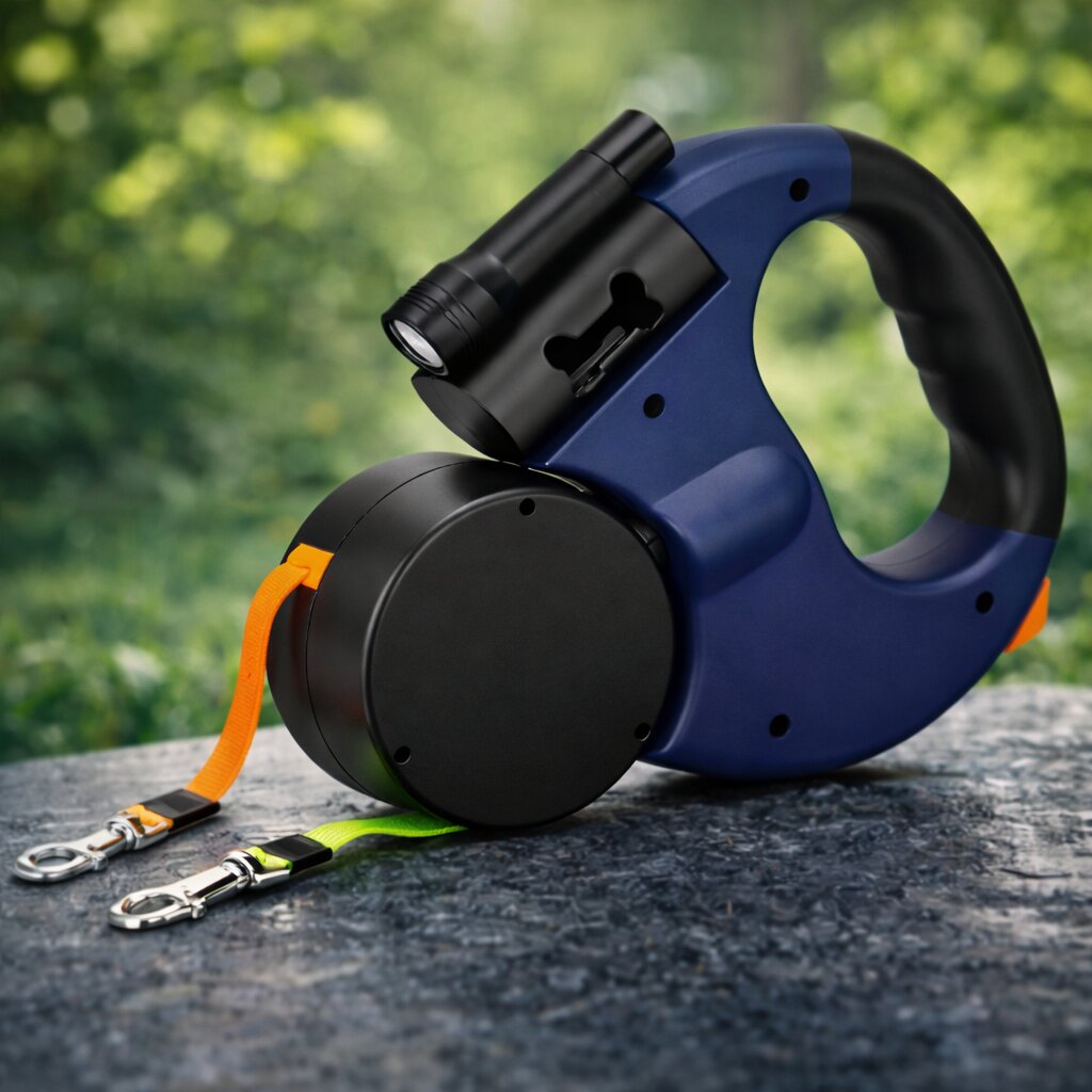Dubbelkoppel för hund | Utdragbart hundkoppel med LED-lampa | Norrkoppel