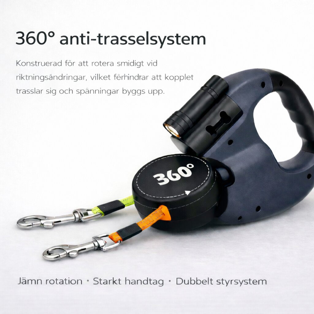 Dubbelkoppel för hund | Utdragbart hundkoppel med LED-lampa | Norrkoppel
