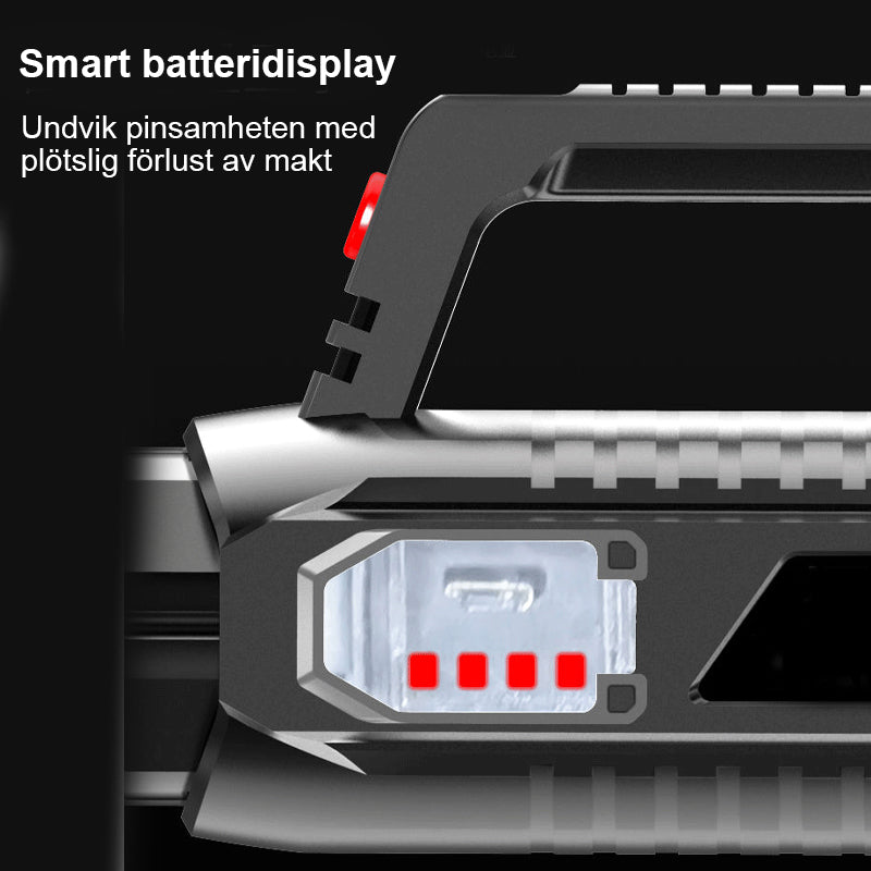 "Elektronisk superljus LED-ficklampa med vattentät design och tre ljuslägen, perfekt för nödsituationer och äventyr."