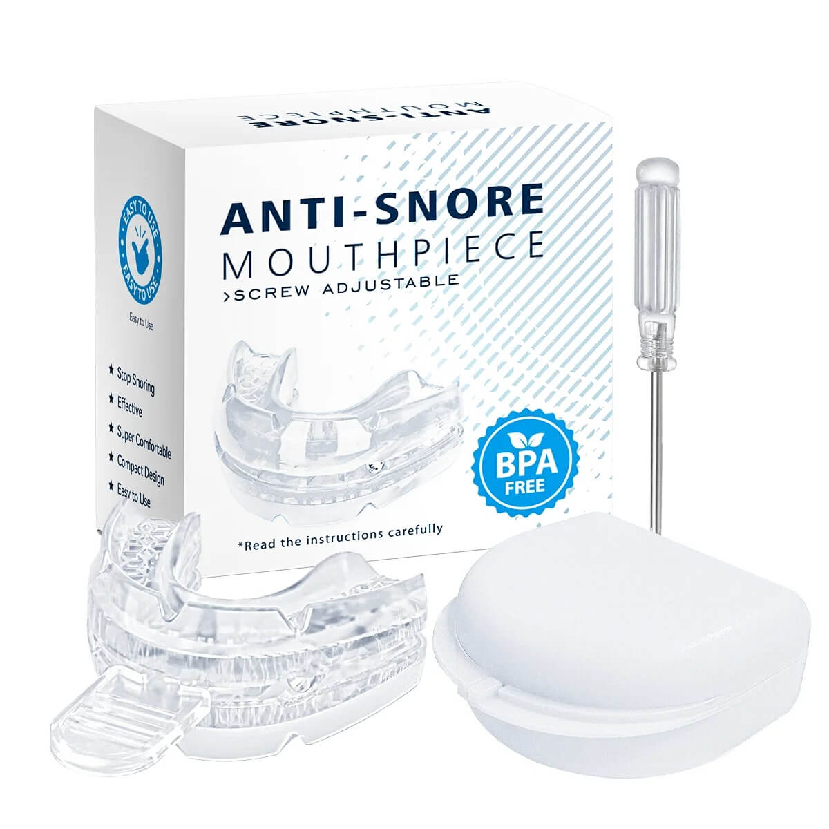SnoreGuard – Anti-Snarkning Munskena för Bättre Sömnkvalitet-Jaw Support Devices-BB-Vit (skruvjusterbar)-Hemnix