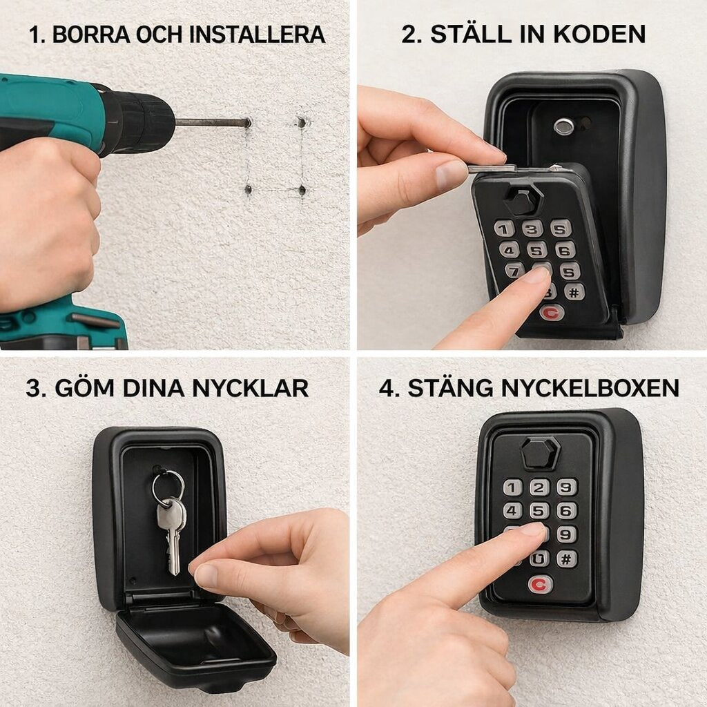 Nyckelskåp med kod | Nyckelgömma för utomhusbruk | Väggmonterat nyckelvalv | Nyckelvalv